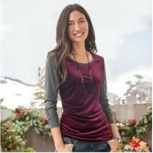 Sundance Dolce Tones Velvet Burgundy Grey Top size XS